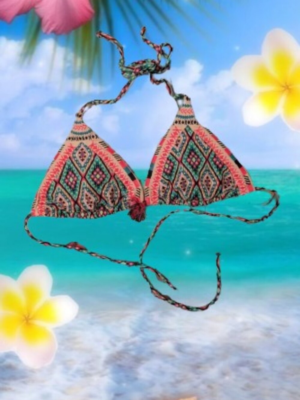 Vintage Multicolored Geometric Aztec Bikini Top